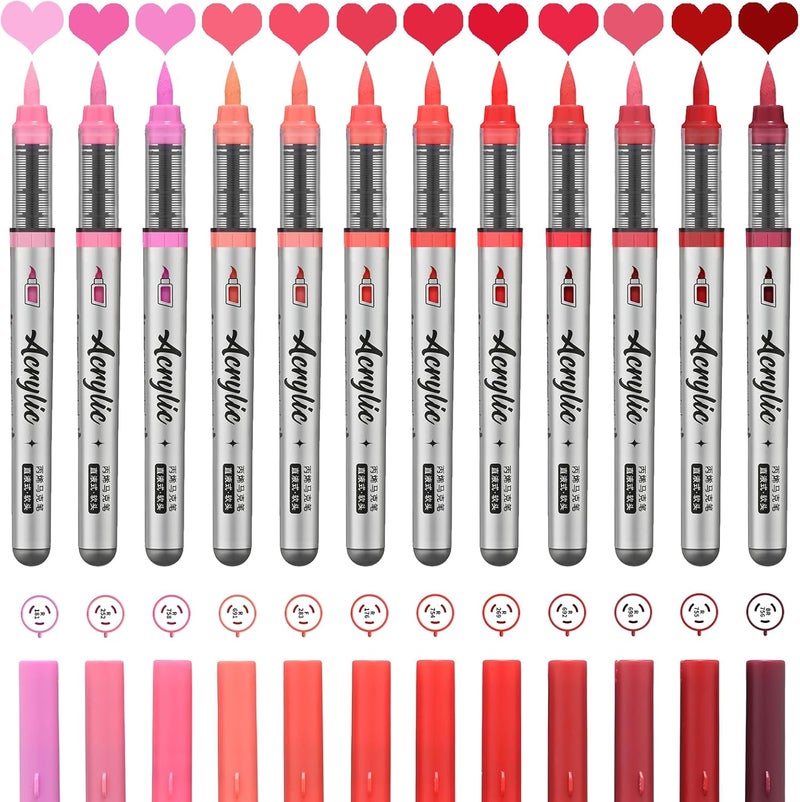 ZZWUAPT Red Acrylic Paint Pens,12 Color Paint Pen Markers,Brush Tip Paint Pens for Rock Painting Wood Glass Ceramic Canvas Stone DIY Crafts Making Art Supplies - Image 2